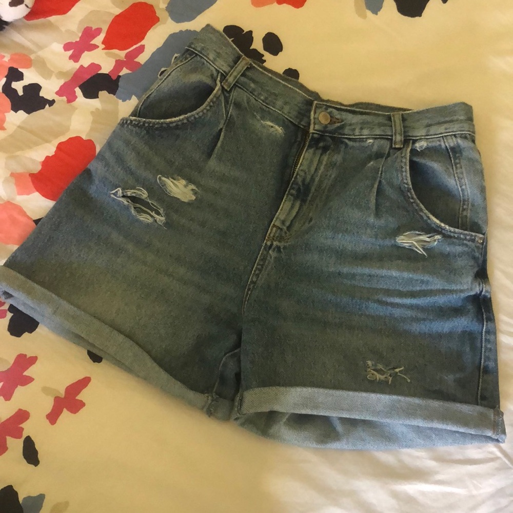 Distressed denim shorts
